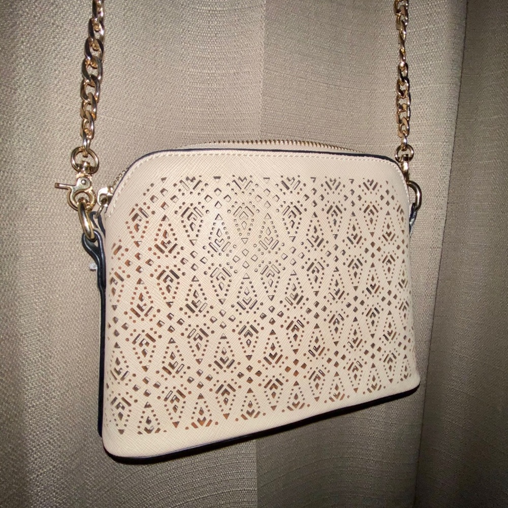 Cross Body with Cut Out Details and Gold Chain